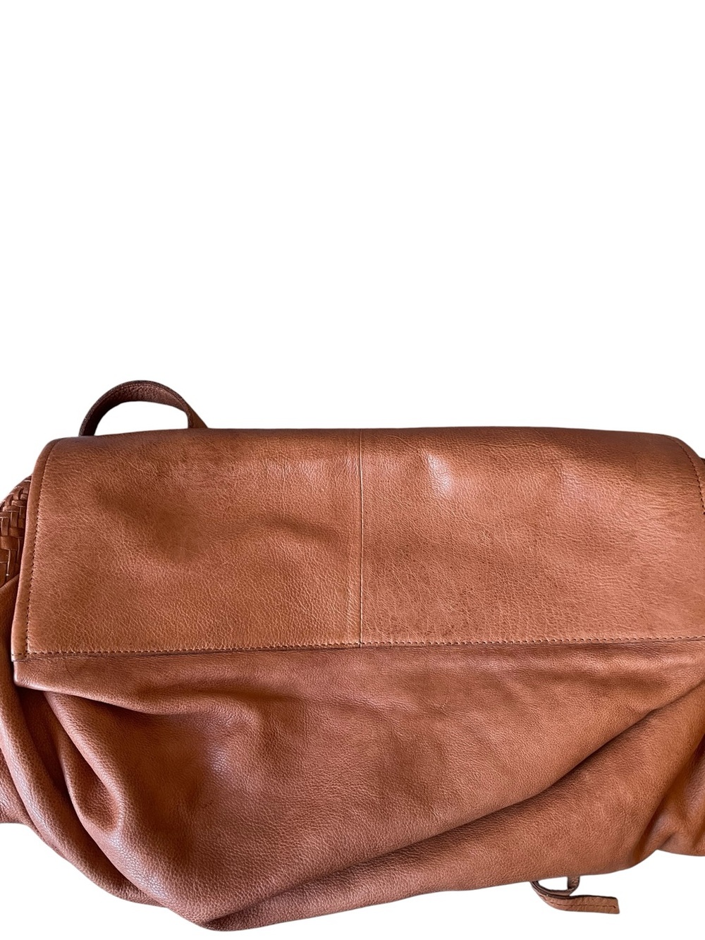 Day & Mood Kee Tote Woven 100% Leather in the color Saddle NWT - Picture 4 of 10